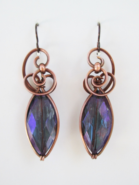 Wrapped Copper Crystal Glass Earrings 
